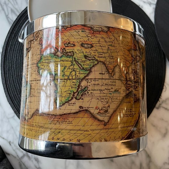 Vintage 1970s World Map/Atlas Ice Bucket w/ Ortelius Map from 1570 - Picture 6 of 11